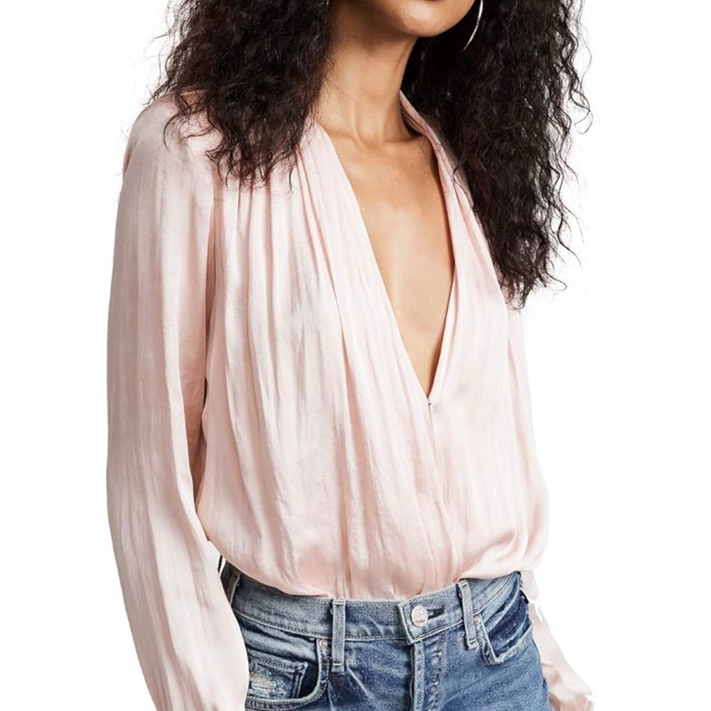PAIGE Pink Wrap Bodysuit with Long Sleeves